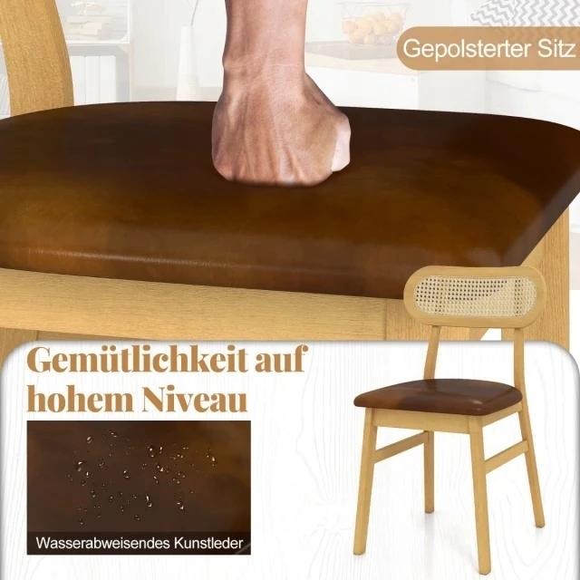 Costway Medinės rotango kėdės, 2 vnt, Loft Vintage Brown
