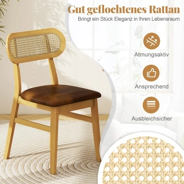 Costway Medinės rotango kėdės, 2 vnt, Loft Vintage Brown