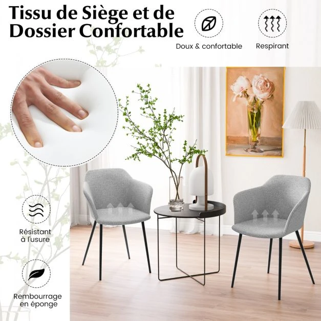 Costway Modernios valgomojo kėdės, 2 vnt - Lininė sėdynė, Metalinės kojos