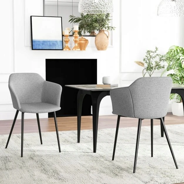 Costway Modernios valgomojo kėdės, 2 vnt - Lininė sėdynė, Metalinės kojos