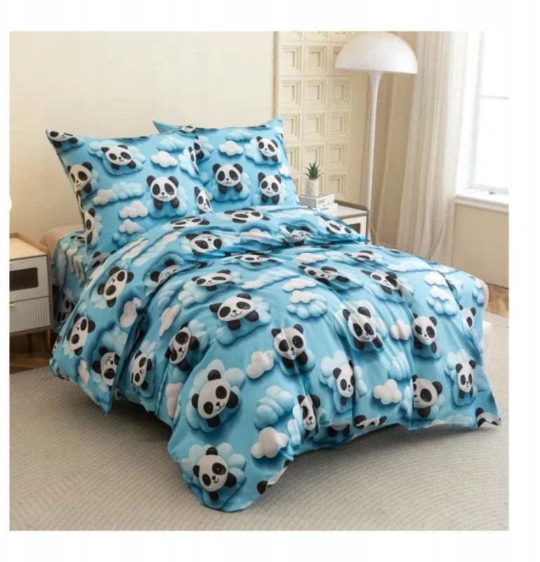 Patalynės komplektas Cotton World Patalynė 3D Mikrowłókno 160/200 3cz Žydra, Malutkie Pandy W Chmurkach