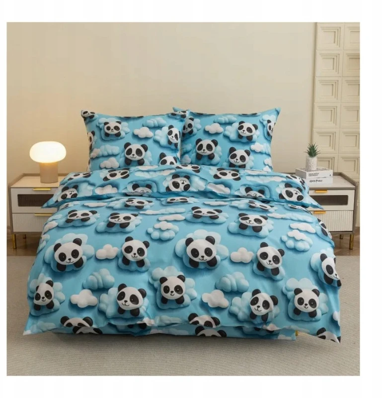 Patalynės komplektas Cotton World Patalynė 3D Mikrowłókno 160/200 3cz Žydra, Malutkie Pandy W Chmurkach
