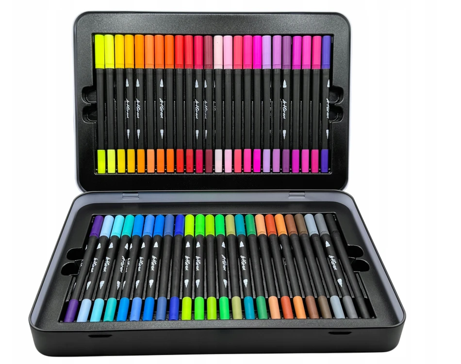 Craft Sensations Flamastry 48 vnt dwustronne pisaki cienkopisy pędzelkowe markery etui Art