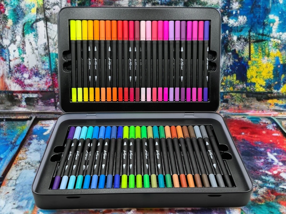 Craft Sensations Flamastry 48 vnt dwustronne pisaki cienkopisy pędzelkowe markery etui Art