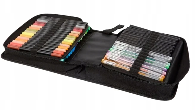 Craft Sensations Mazaki Pisaki Flamastry Długopisy Cienkopisy Organizer Dėklas Juodas 84 sztuki