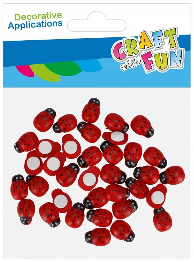 Craft With Fun Dekoratyvinės medinės boružėlės lipnios 13 mm, 35 vnt.