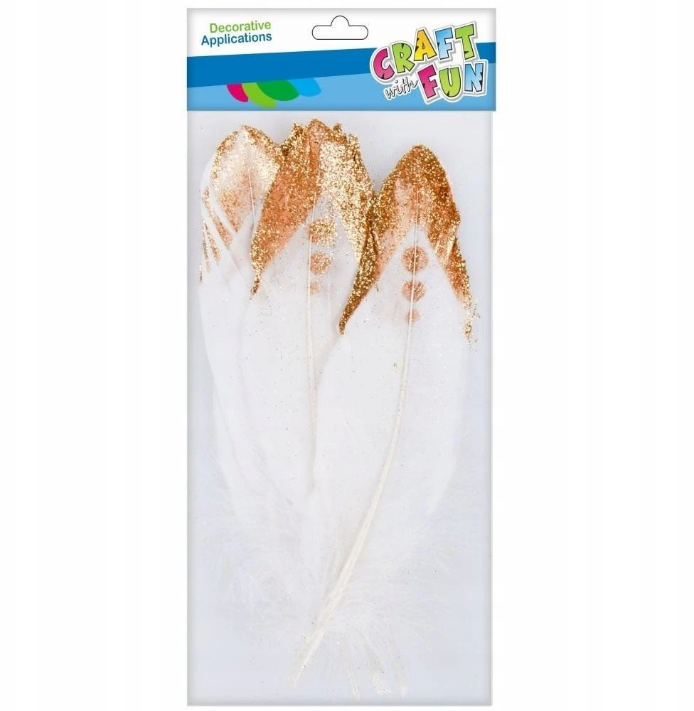 Craft With Fun Dekoratyvinės plunksnos su blizgučiais, aukso spalvos, 4 vnt.