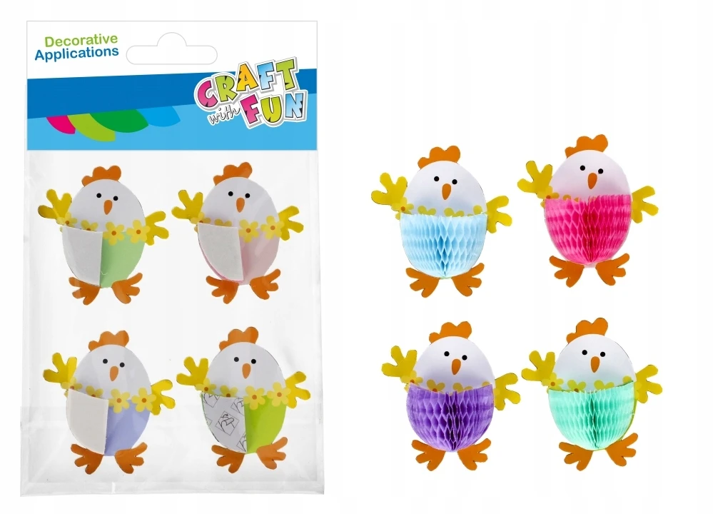 Craft With Fun Dekoratyvinės Velykų vištukų lipnios detalės, 4 vnt.