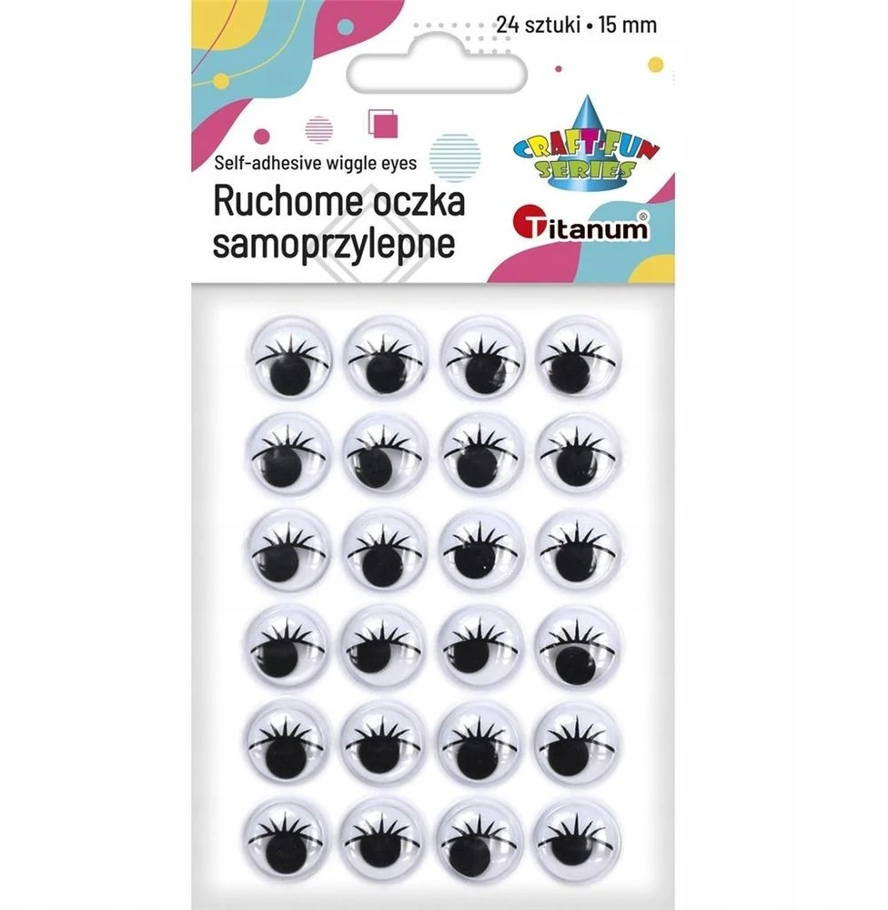 Craft With Fun Lipnios akys su blakstienomis 15mm apvalios 24vnt - Titanum
