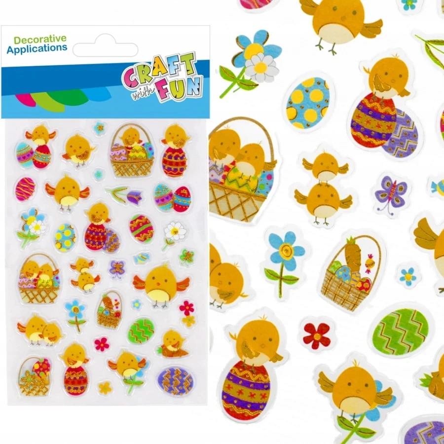 Craft With Fun Velykų dekoratyviniai lipdukai su viščiukais, 34 vnt.