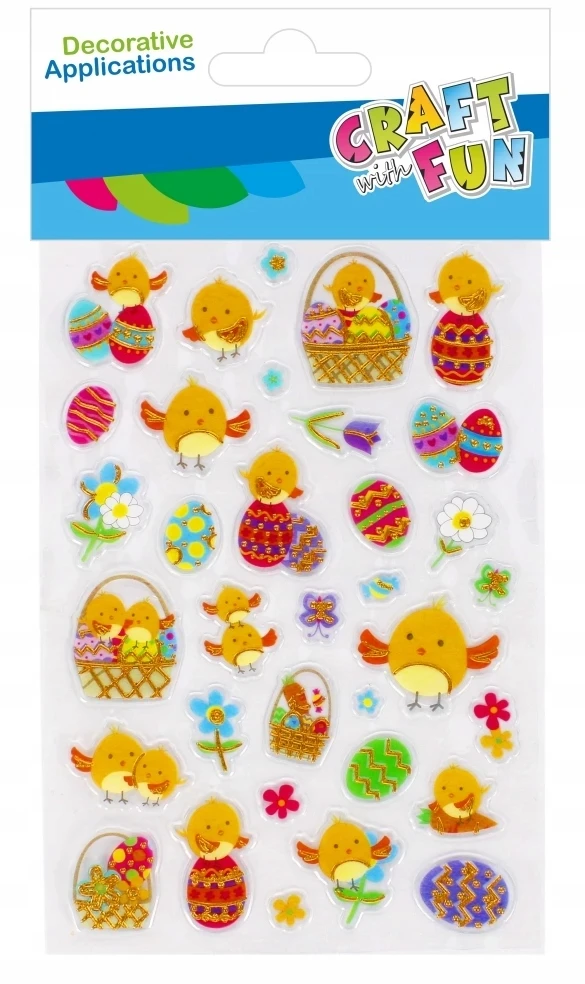 Craft With Fun Velykų dekoratyviniai lipdukai su viščiukais, 34 vnt.