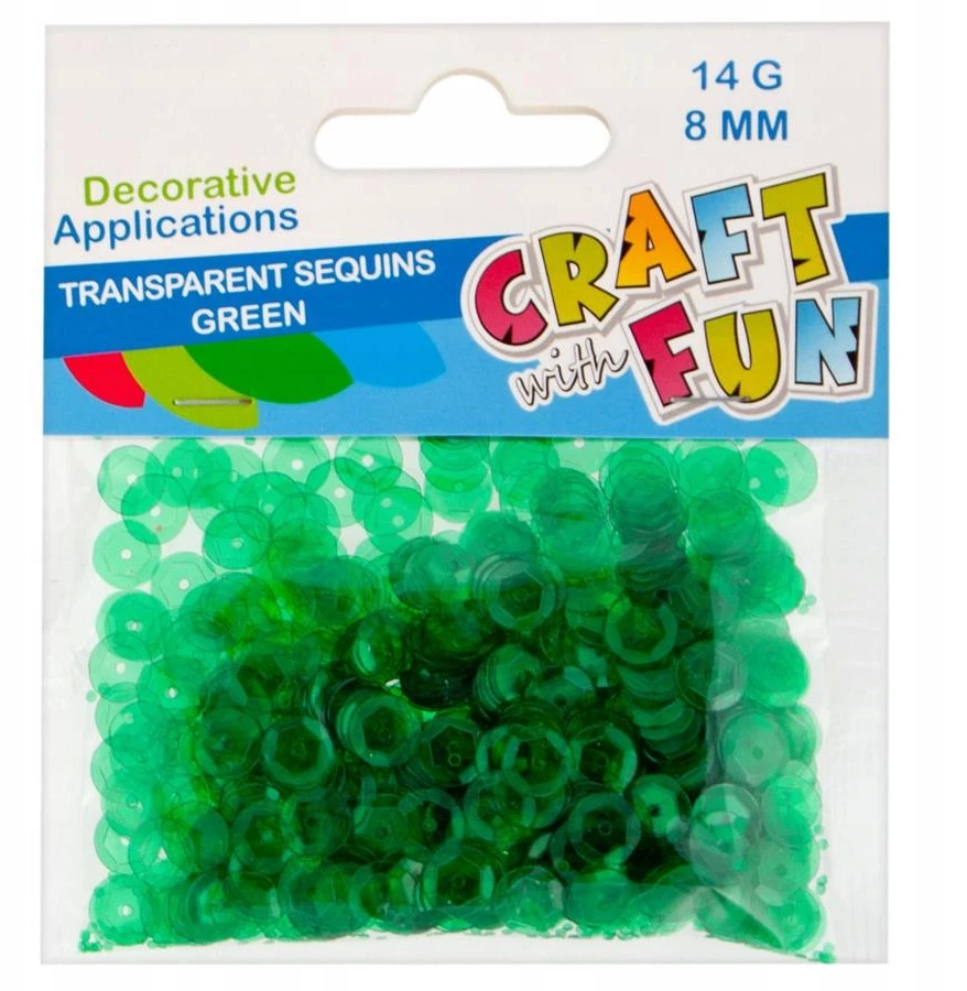 Craft With Fun Žali, skaidrūs apvalūs blizgučiai 8mm, 14g
