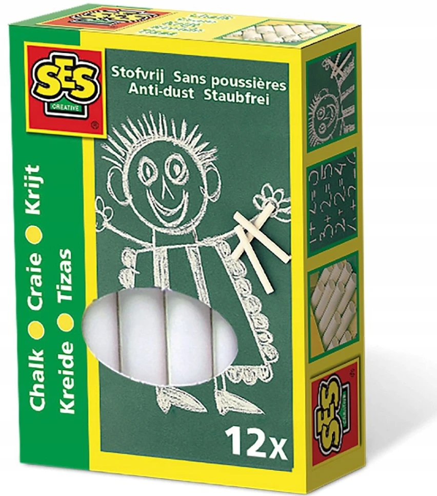 Craies - Ses Creative - 12 vnt. - Balta - Ø10mm - Mažiau dulkių