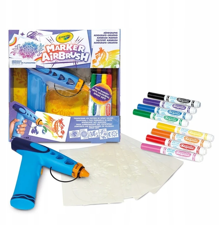Crayola, Inc. Crayola Aerograf vaikams airbrush, 5 szablonów i 8 zmywalnych flamastrów