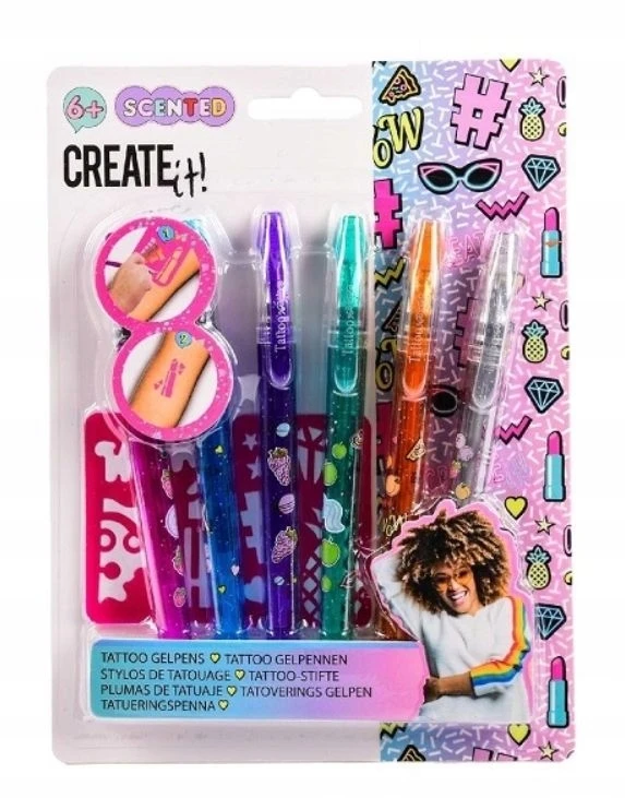Create It Sukurkite 6 tatuiruočių žymeklius su trafaretu kvepiančia dovana