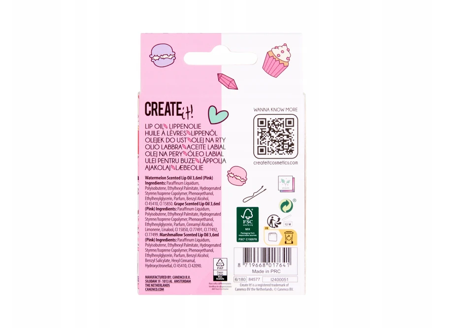 Create It SUKURKITE JĄ! Lūpų aliejus 3 vnt. 110x70mm Canenco