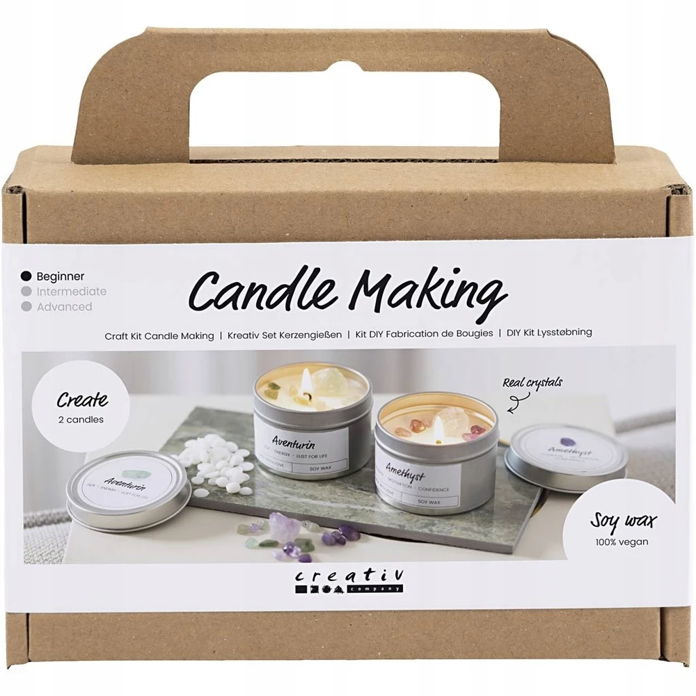Creativ Dania Diy Kit „Pasidaryk pats“ rinkinys – žvakių liejimas – sojų žvakė su aventurinu ir ametistu (977753)