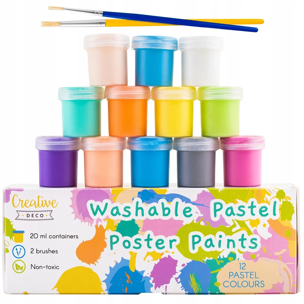 Creative Deco 12 pastelinių plakatinių dažų rinkinys, 20 ml kiekvienas
