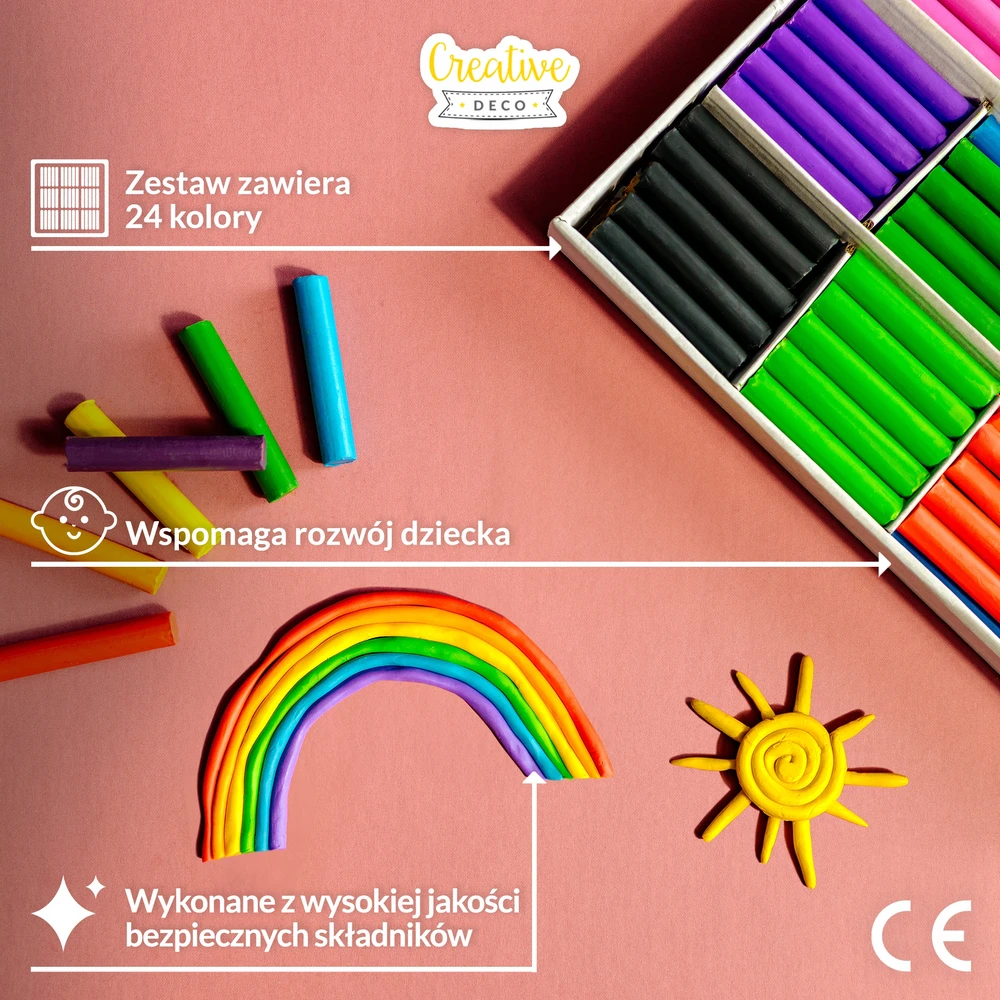 Creative Deco Plastilinas, didelis rinkinys vaikams, 24 spalvos, kūrybiškam klijavimo malonumui