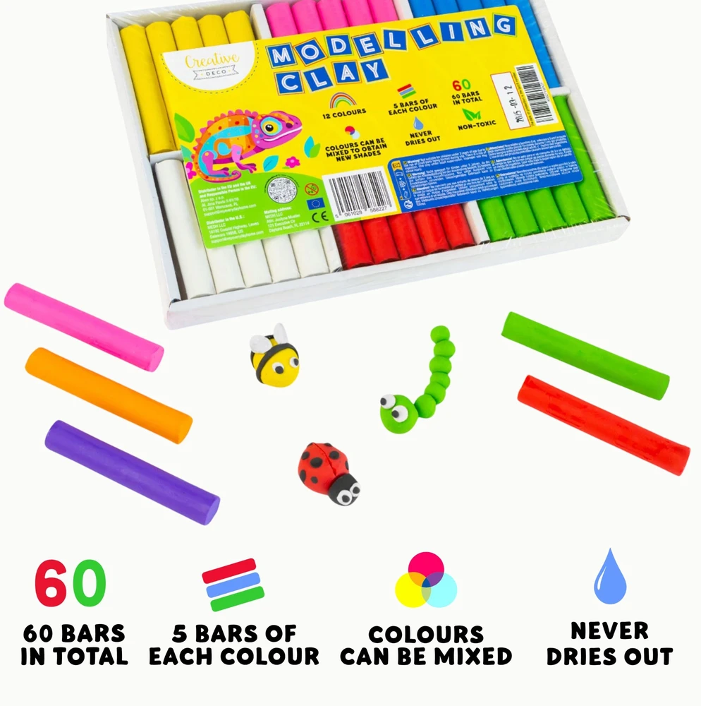 Creative Deco plastilinas vaikams, 12 spalvų, 800g – n džiūstanti, saugi ir netoksiška modeliavimo masė