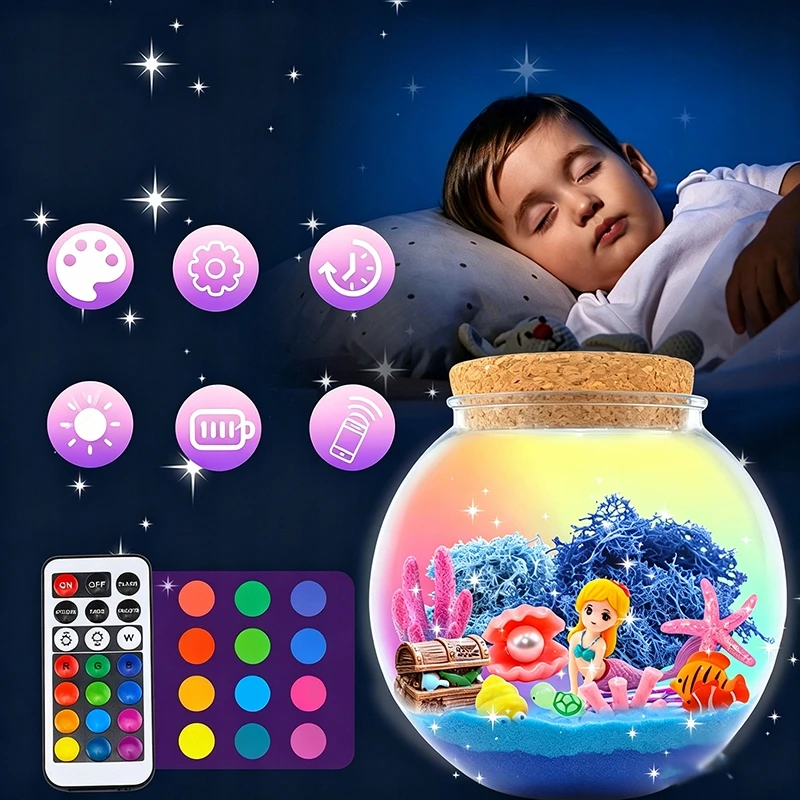Creative Mermaid rinkinys mergaitėms, kinetinis smėlis, naktinė lempa, pasidaryk pats