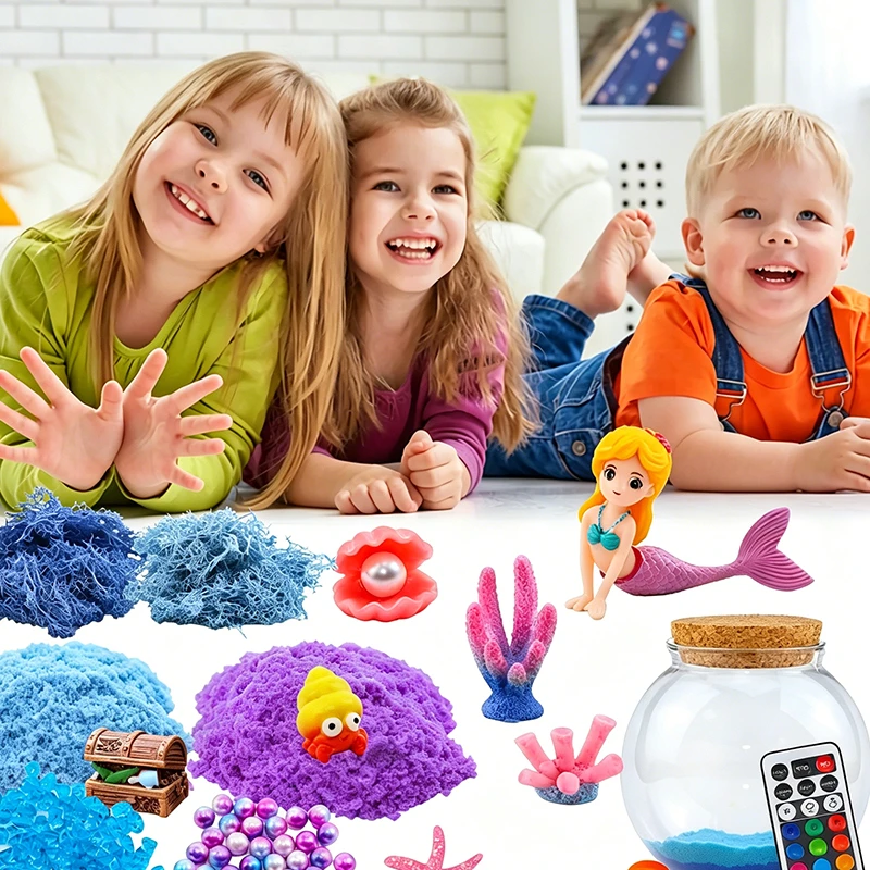 Creative Mermaid rinkinys mergaitėms, kinetinis smėlis, naktinė lempa, pasidaryk pats