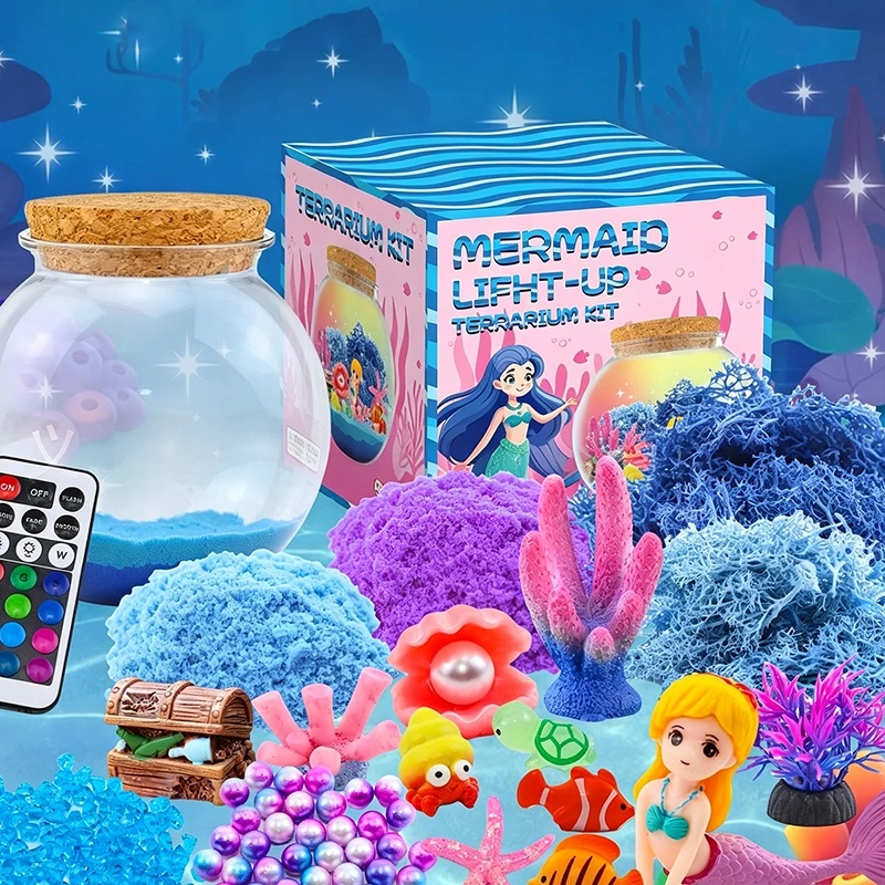 Creative Mermaid rinkinys mergaitėms, kinetinis smėlis, naktinė lempa, pasidaryk pats