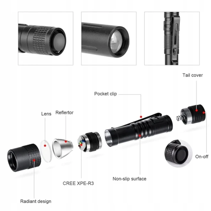 CREE Q5 LED TAKTINIS BLYKŠČIUS XPE PAIEŠKA