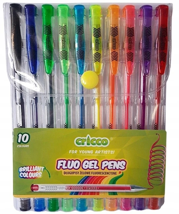 Cricco fluorescenciniai geliniai rašikliai, 10 spalvų