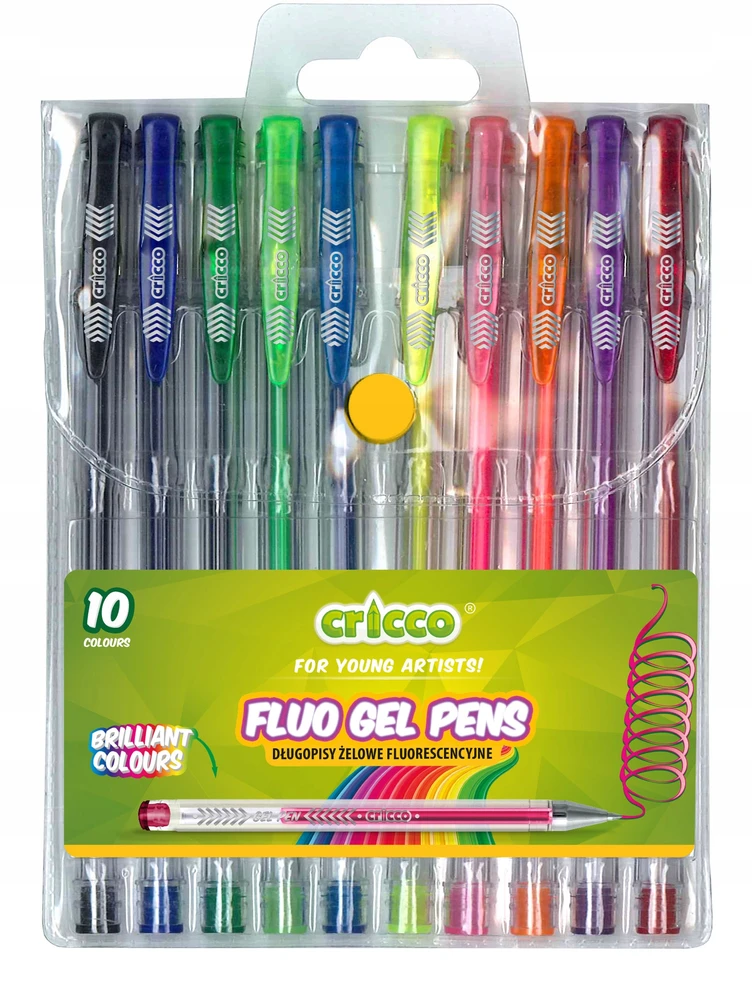 Cricco fluorescenciniai geliniai rašikliai, 10 spalvų