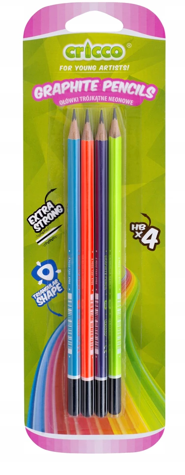 Cricco Hb Neoniniai Trikampiai Pieštukai 4 Vnt.