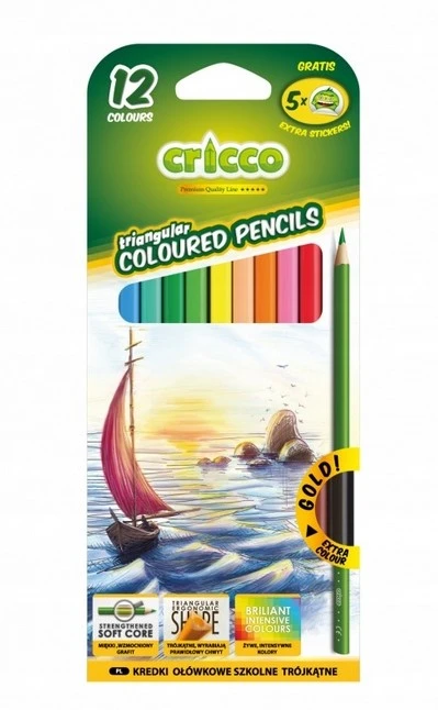 CRICCO KREDKI OŁÓWKOWE 12 KOLORÓW TRÓJKĄTNE