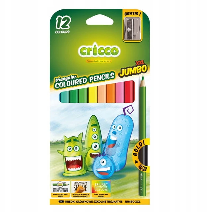 Cricco storos storos 12 spalvų storos kreidelės vaikams