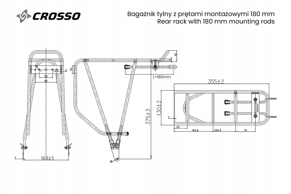 Crosso dviračių laikiklis dėtuvėms - standartiniai 180mm strypai