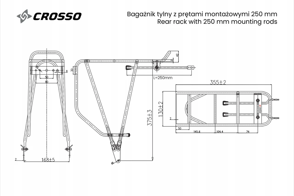 Crosso galinis dviračio stovas - prailginti tvirtinimo strypai iki 250mm