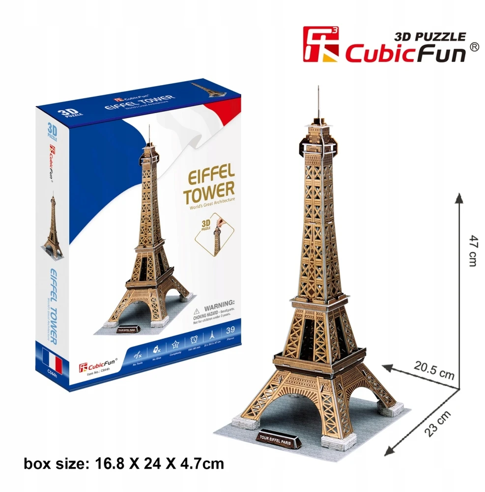 CubicFun Kubinis linksmas 3D galvosūkis Eifelio bokštas 01033 EIFELIO BOKŠTAS 39 vnt C044h