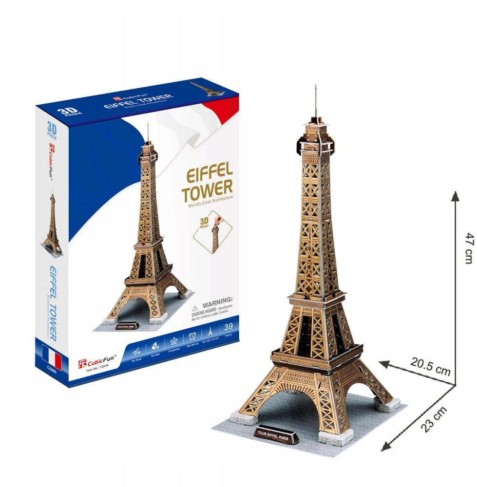 CubicFun Kubinis linksmas 3D galvosūkis Eifelio bokštas 01033 EIFELIO BOKŠTAS 39 vnt C044h
