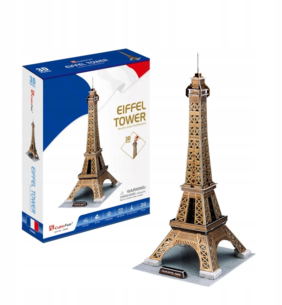 CubicFun Kubinis linksmas 3D galvosūkis Eifelio bokštas 01033 EIFELIO BOKŠTAS 39 vnt C044h