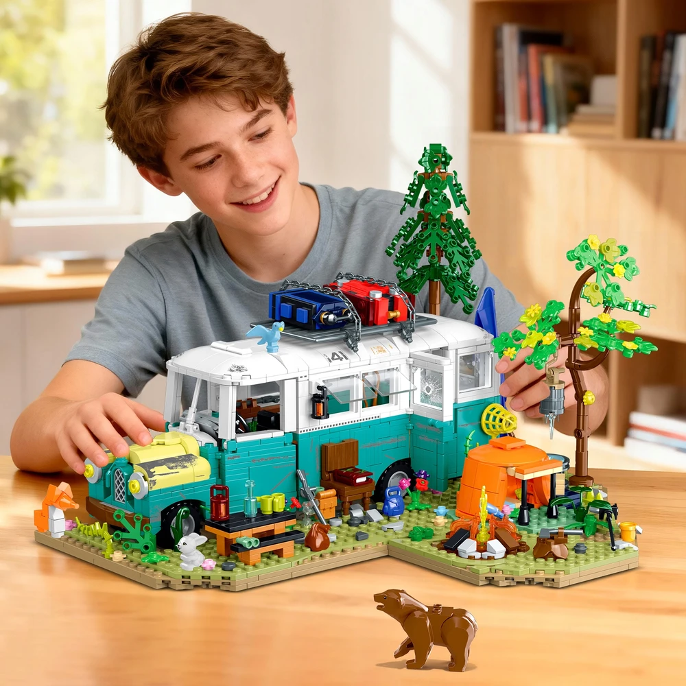 Cubimana Blocks HOUSE BUS WILD ADVENTURE LED DOVANŲ RINKINYS VAIKAMS 1392 vnt.