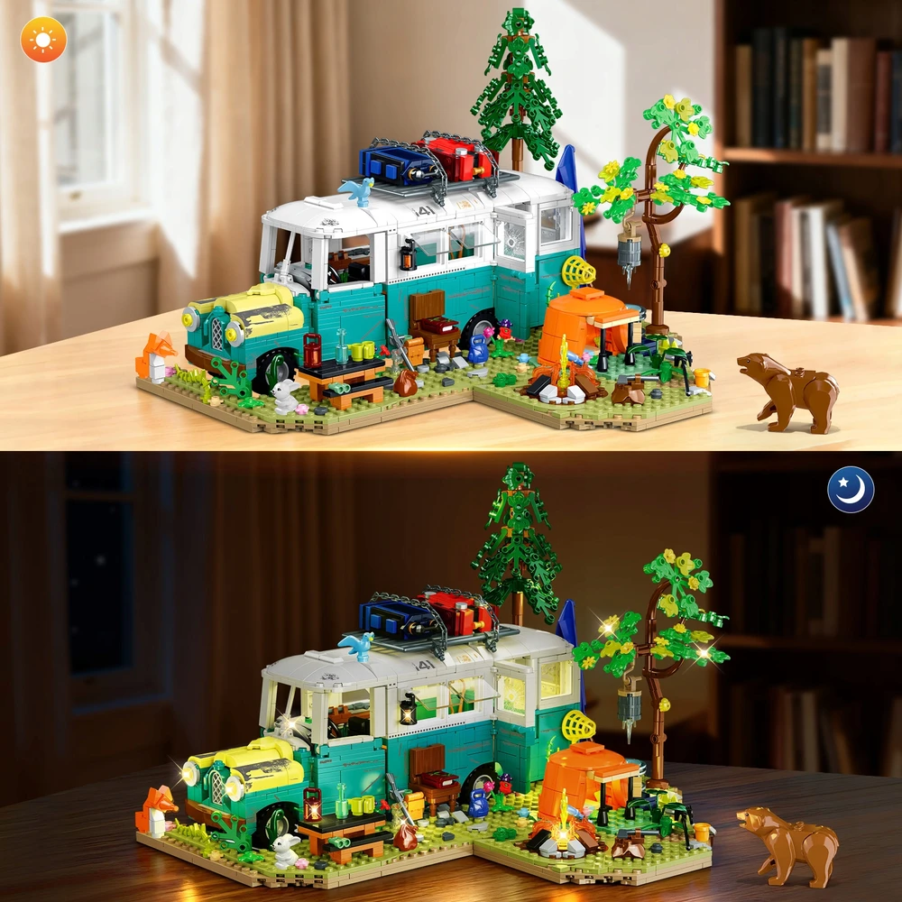 Cubimana Blocks HOUSE BUS WILD ADVENTURE LED DOVANŲ RINKINYS VAIKAMS 1392 vnt.