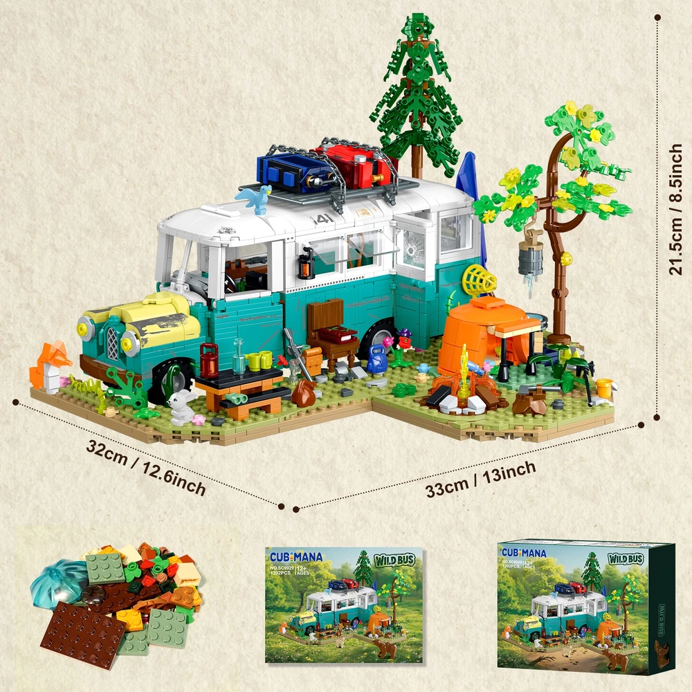 Cubimana Blocks HOUSE BUS WILD ADVENTURE LED DOVANŲ RINKINYS VAIKAMS 1392 vnt.