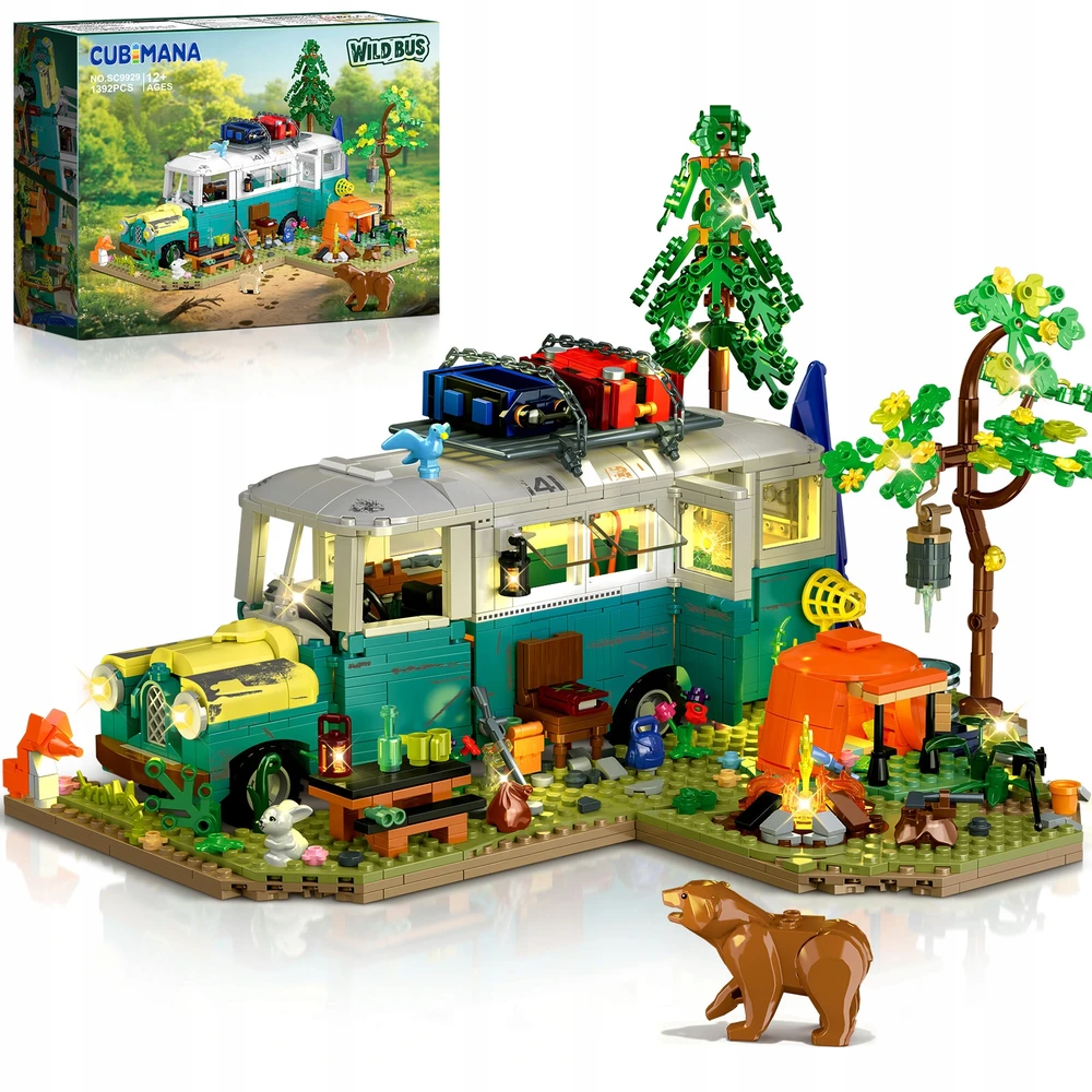 Cubimana Blocks HOUSE BUS WILD ADVENTURE LED DOVANŲ RINKINYS VAIKAMS 1392 vnt.
