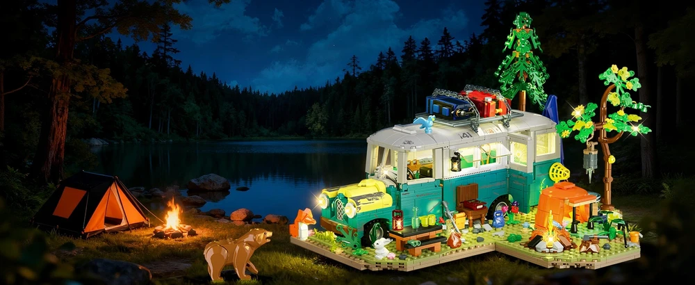 Cubimana Blocks HOUSE BUS WILD ADVENTURE LED DOVANŲ RINKINYS VAIKAMS 1392 vnt.