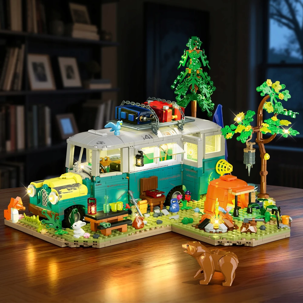 Cubimana Blocks HOUSE BUS WILD ADVENTURE LED DOVANŲ RINKINYS VAIKAMS 1392 vnt.