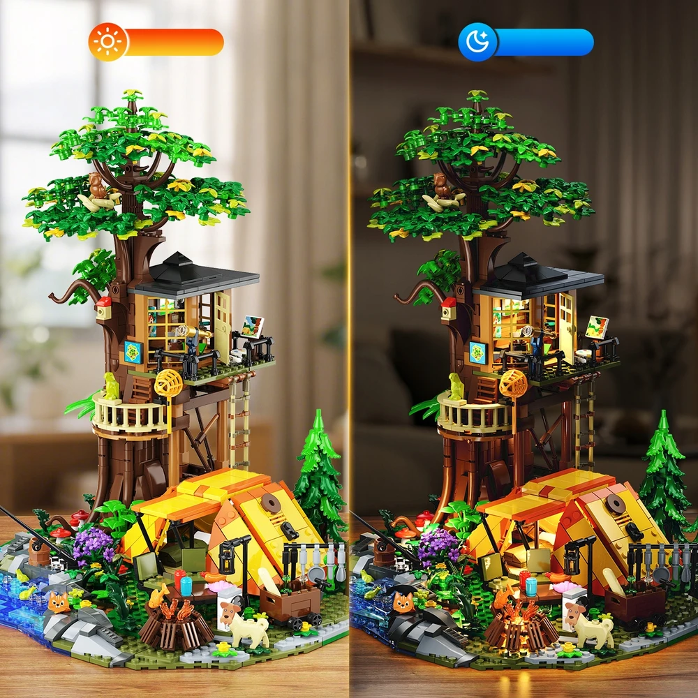 Cubimana Blocks TREE HOUSE KEMPINGAS VILLA TENT kemperis LED DOVANAI 1715×
