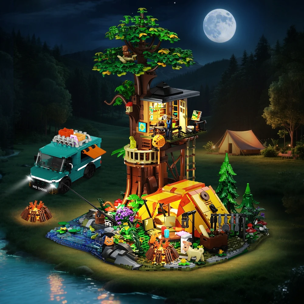 Cubimana Blocks TREE HOUSE KEMPINGAS VILLA TENT kemperis LED DOVANAI 1715×