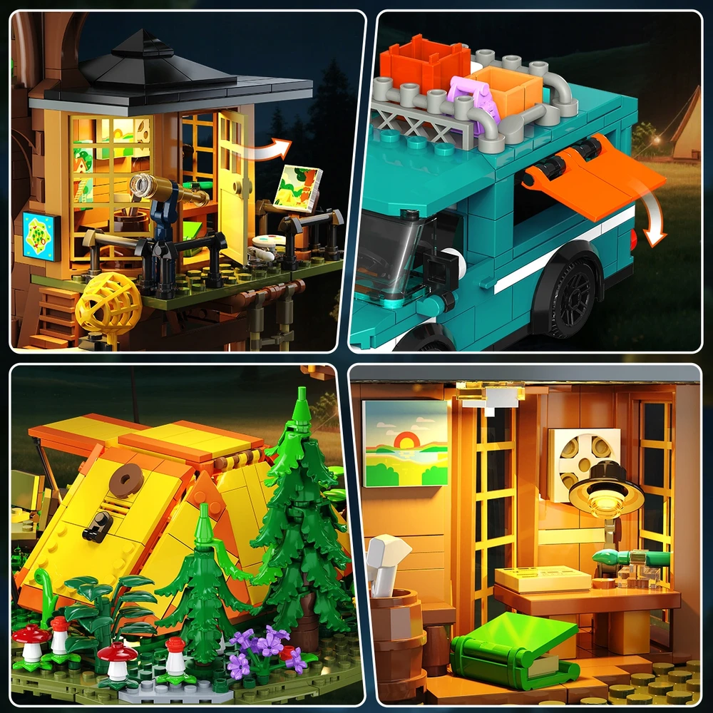 Cubimana Blocks TREE HOUSE KEMPINGAS VILLA TENT kemperis LED DOVANAI 1715×
