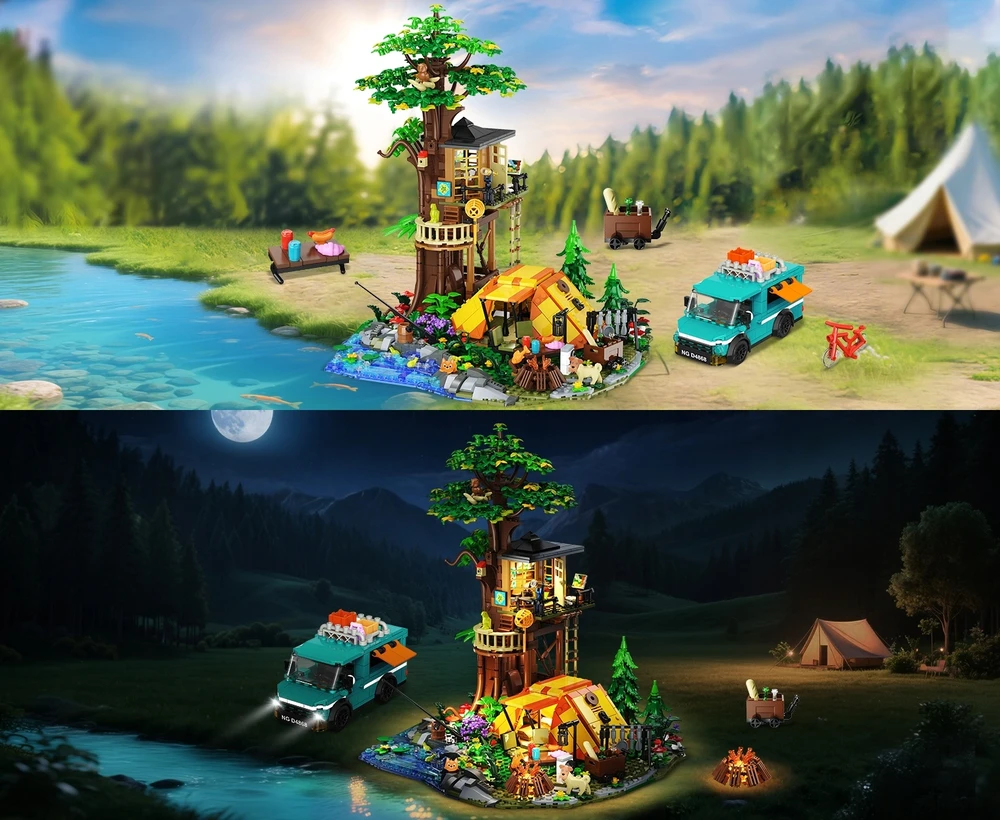 Cubimana Blocks TREE HOUSE KEMPINGAS VILLA TENT kemperis LED DOVANAI 1715×