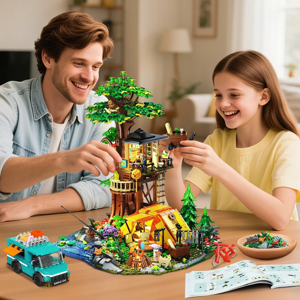 Cubimana Blocks TREE HOUSE KEMPINGAS VILLA TENT kemperis LED DOVANAI 1715×