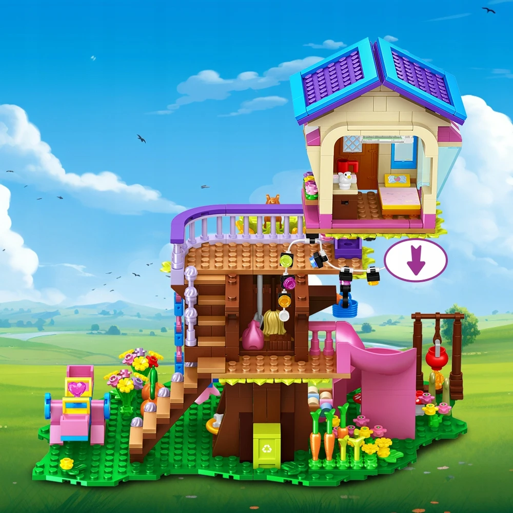 Cubimana Blocks TREE HOUSE LED SLIDE ŽAISLAI MERGAITĖS DOVANA 618vnt.